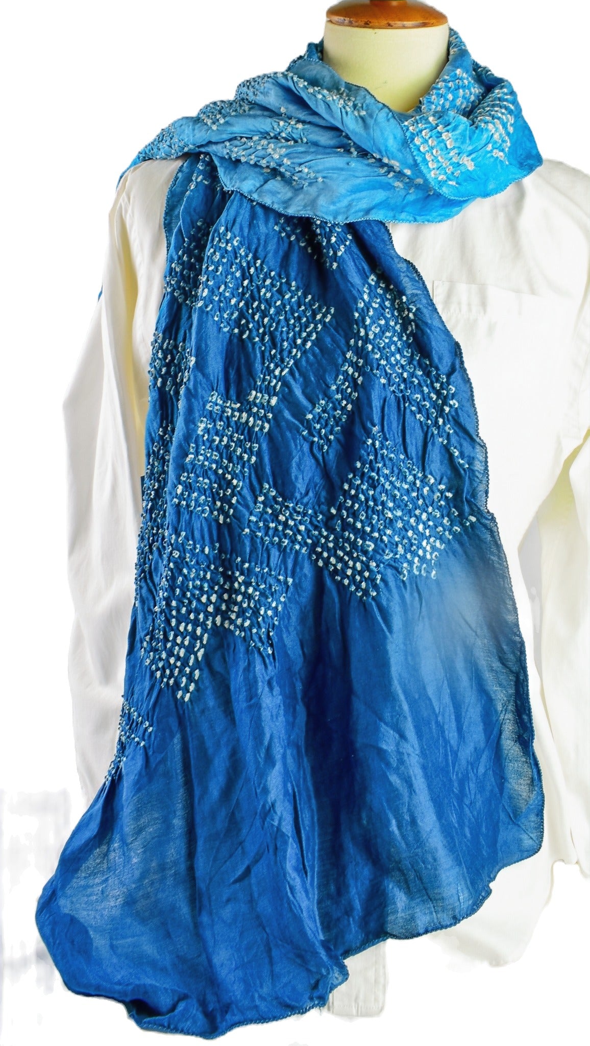 Silk Bandhani Scarf — Blue Ombre
