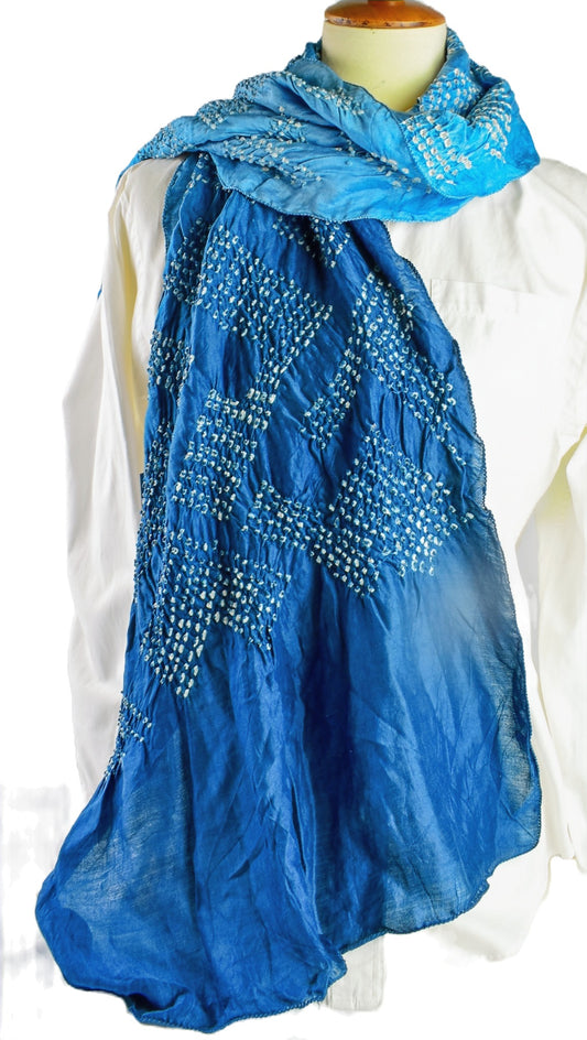 Silk Bandhani Scarf — Blue Ombre