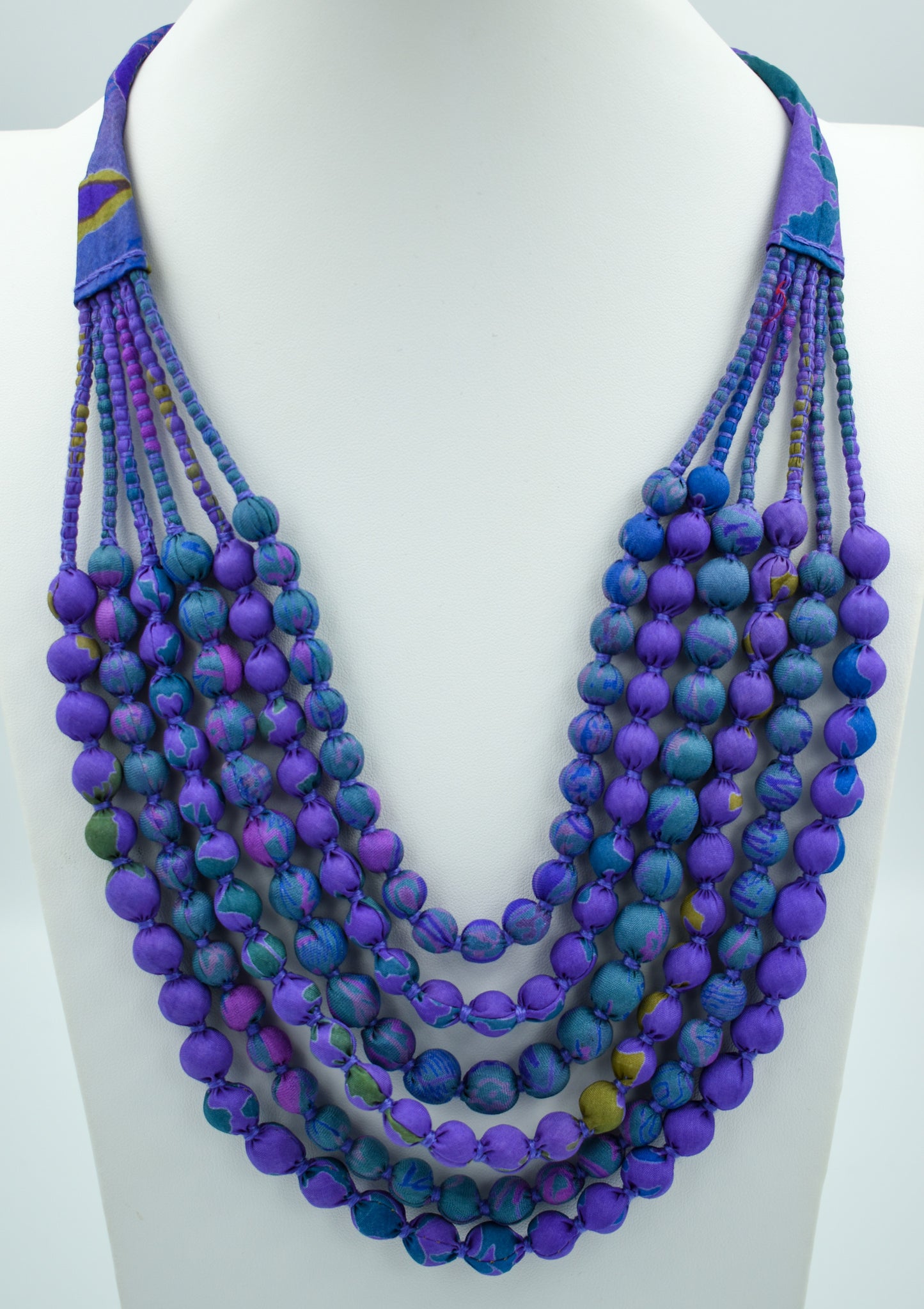 Sari Silk Bead Necklace, 6-String — Mauve and Aqua