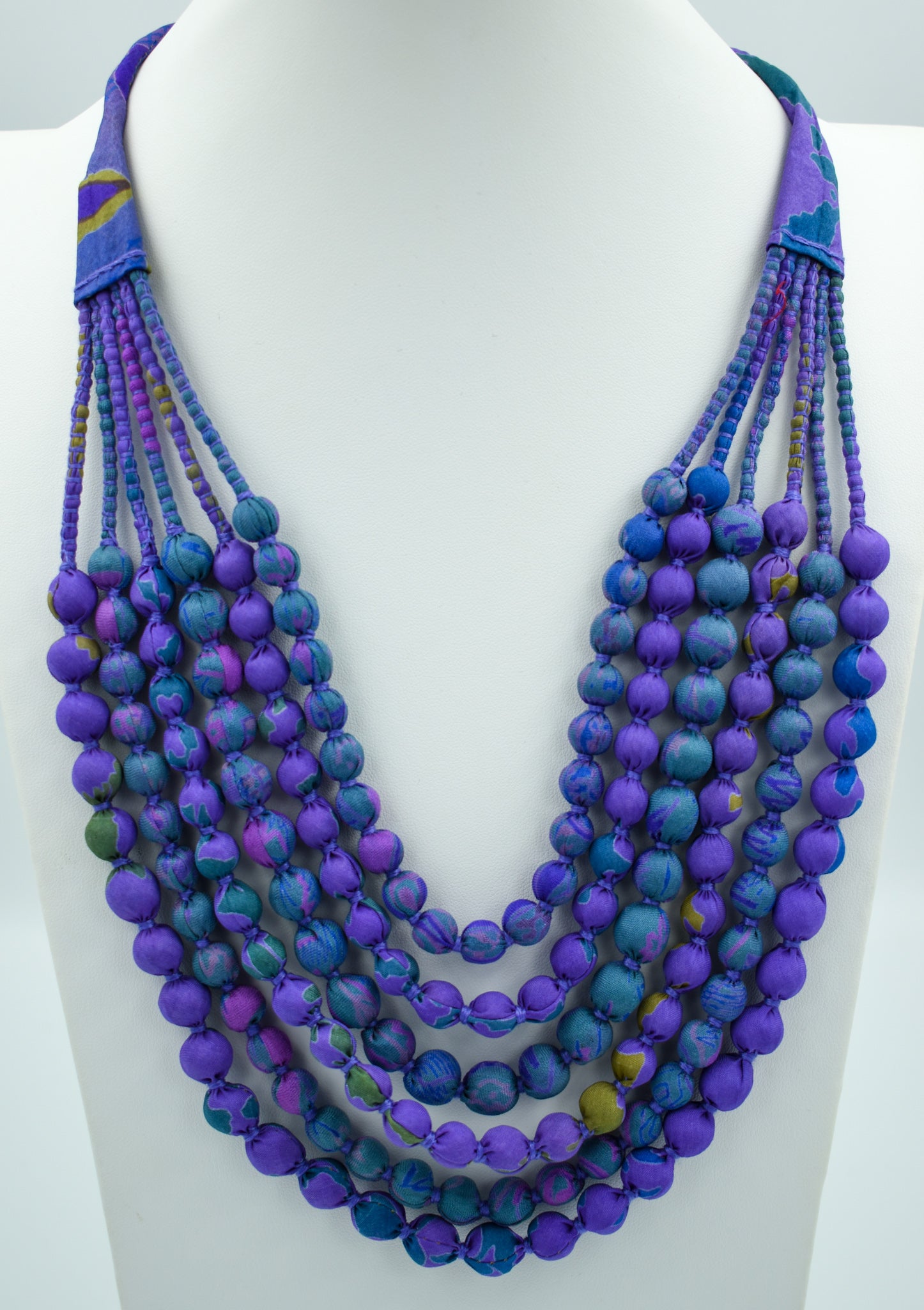 Sari Silk Bead Necklace, 6-String — Mauve and Aqua