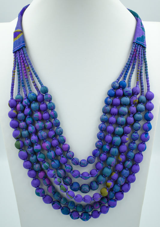 Sari Silk Bead Necklace, 6-String — Mauve and Aqua