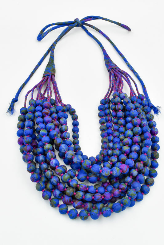 Sari Silk Bead Necklace, 12-String — Blue Violet — detail of beads