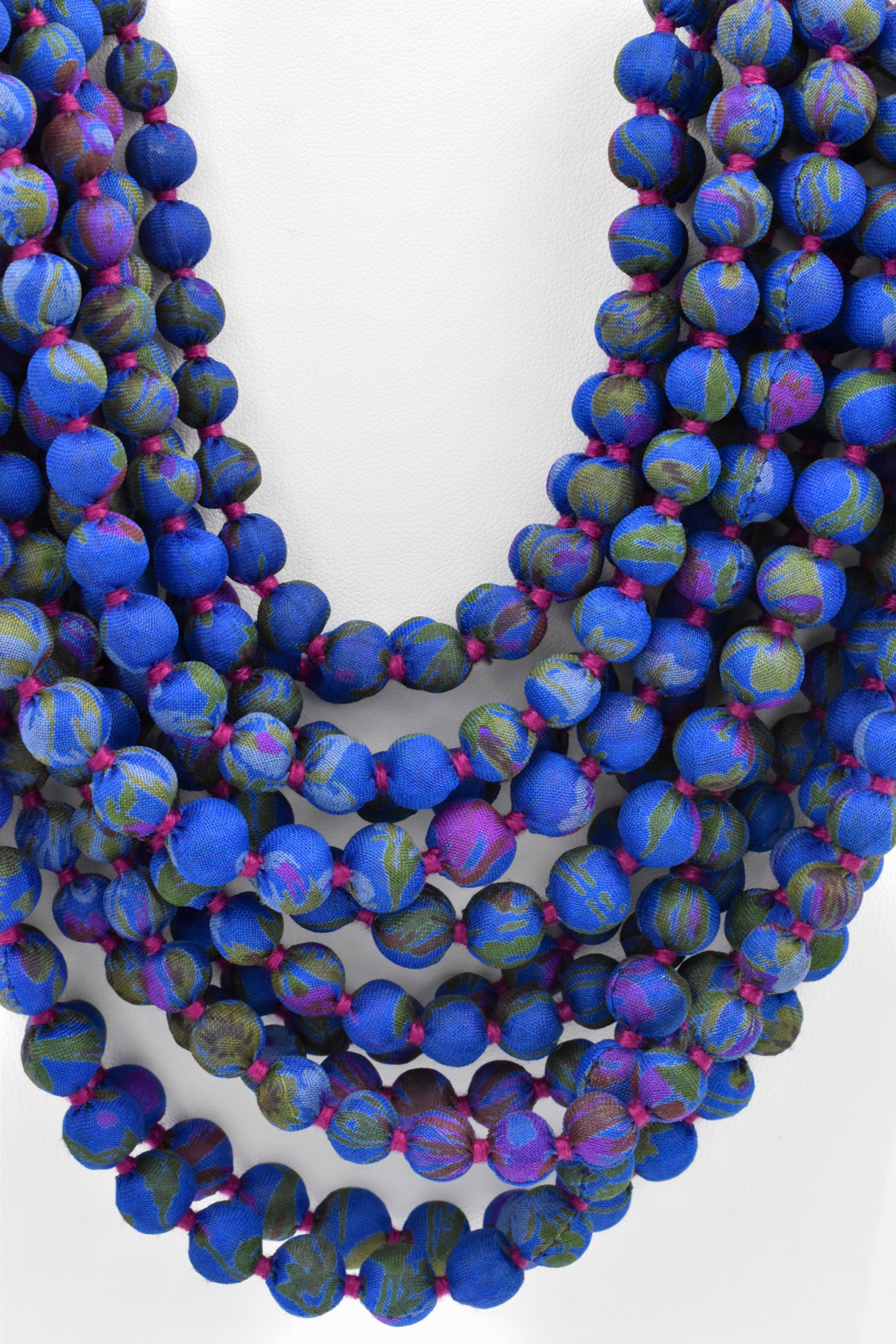 Sari Silk Bead Necklace, 12-String — Blue Violet — styling view
