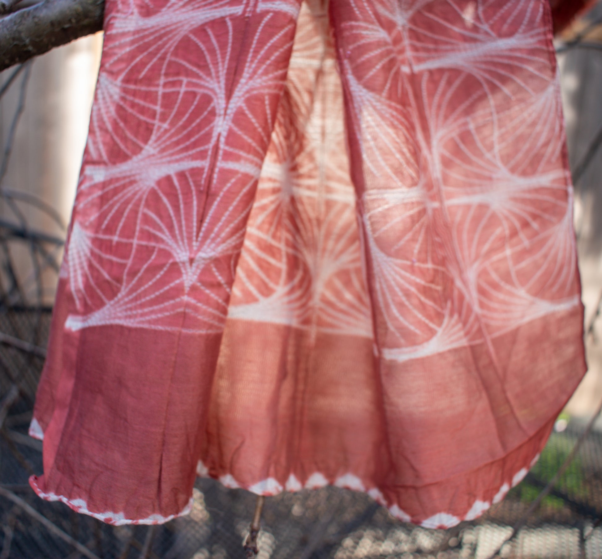Cotton-Silk Shibori Scarf — Light Rust — close-up detail