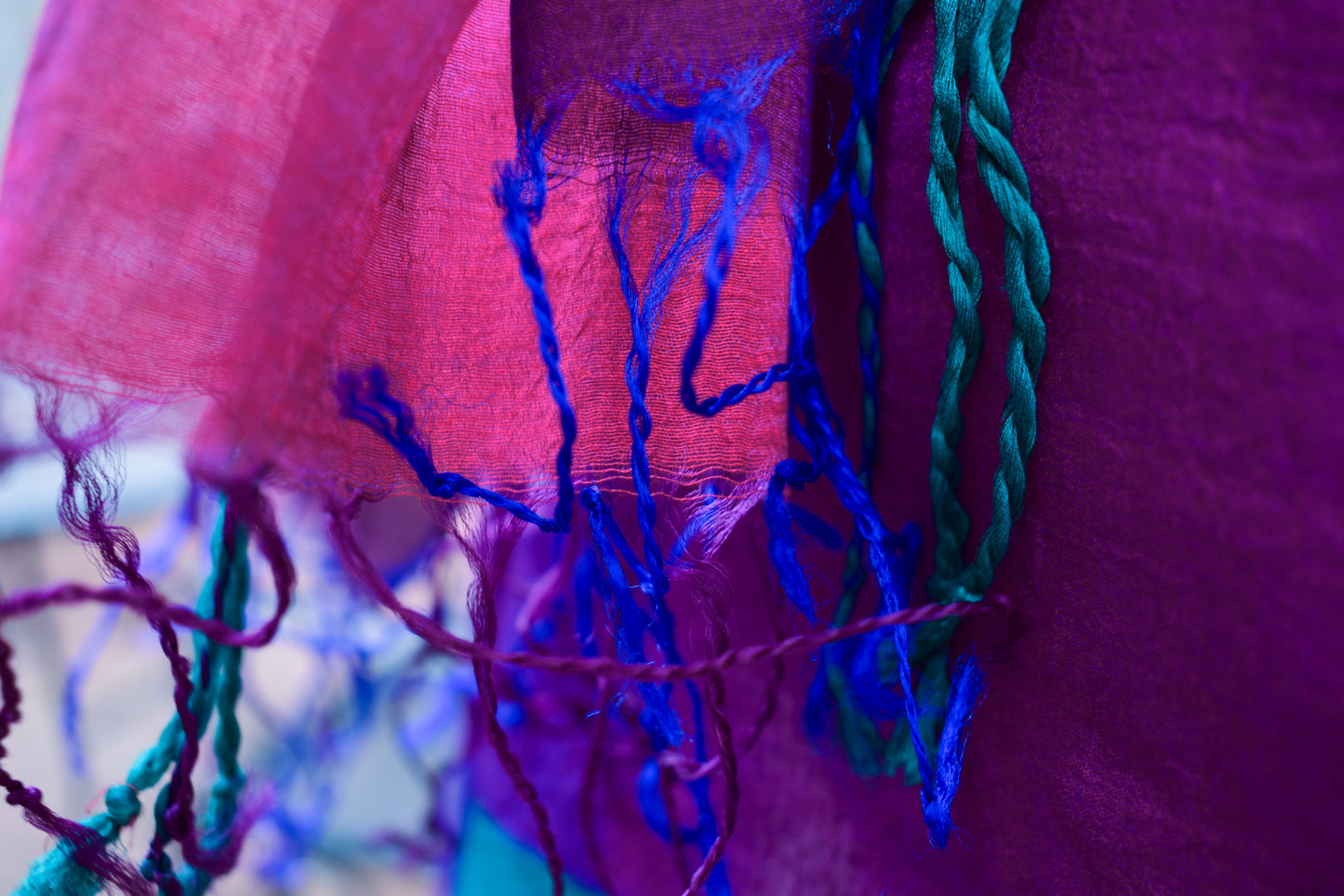 Handwoven Cotton-Silk Scarf — Hot Pink — view 7