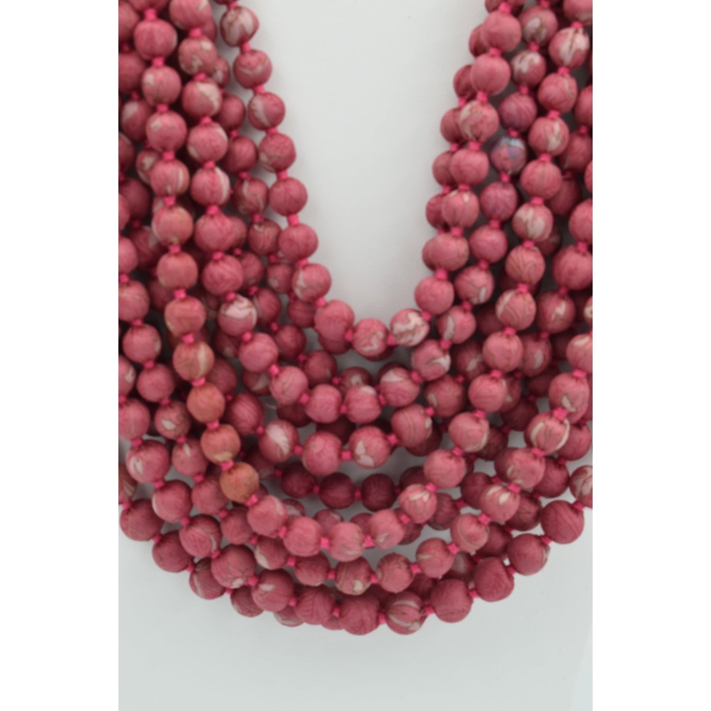 Rosie — Sari Silk Bead Necklace, 12-String — Deep Rose