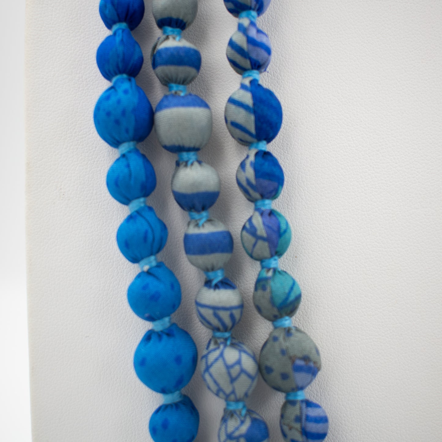 Sari Silk Bead Necklace, 1-String — Blue Grey — detail of beads