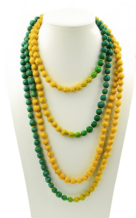 Two-Toned — Sari Silk Bead Necklace, 1-String — Green and Yellow