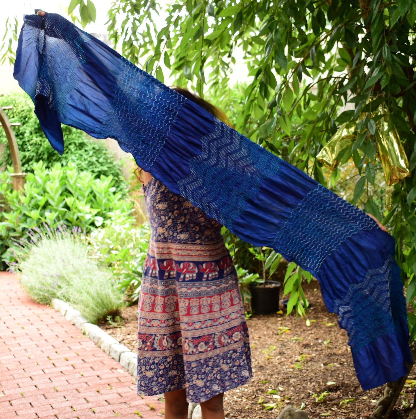 Tiny Dots Bandhani Scarf — Blue — close-up detail