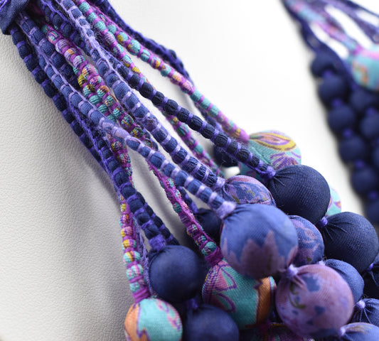 Purple Iris — Sari Silk Necklace, Iris Style — Shades of Purple — detail of beads