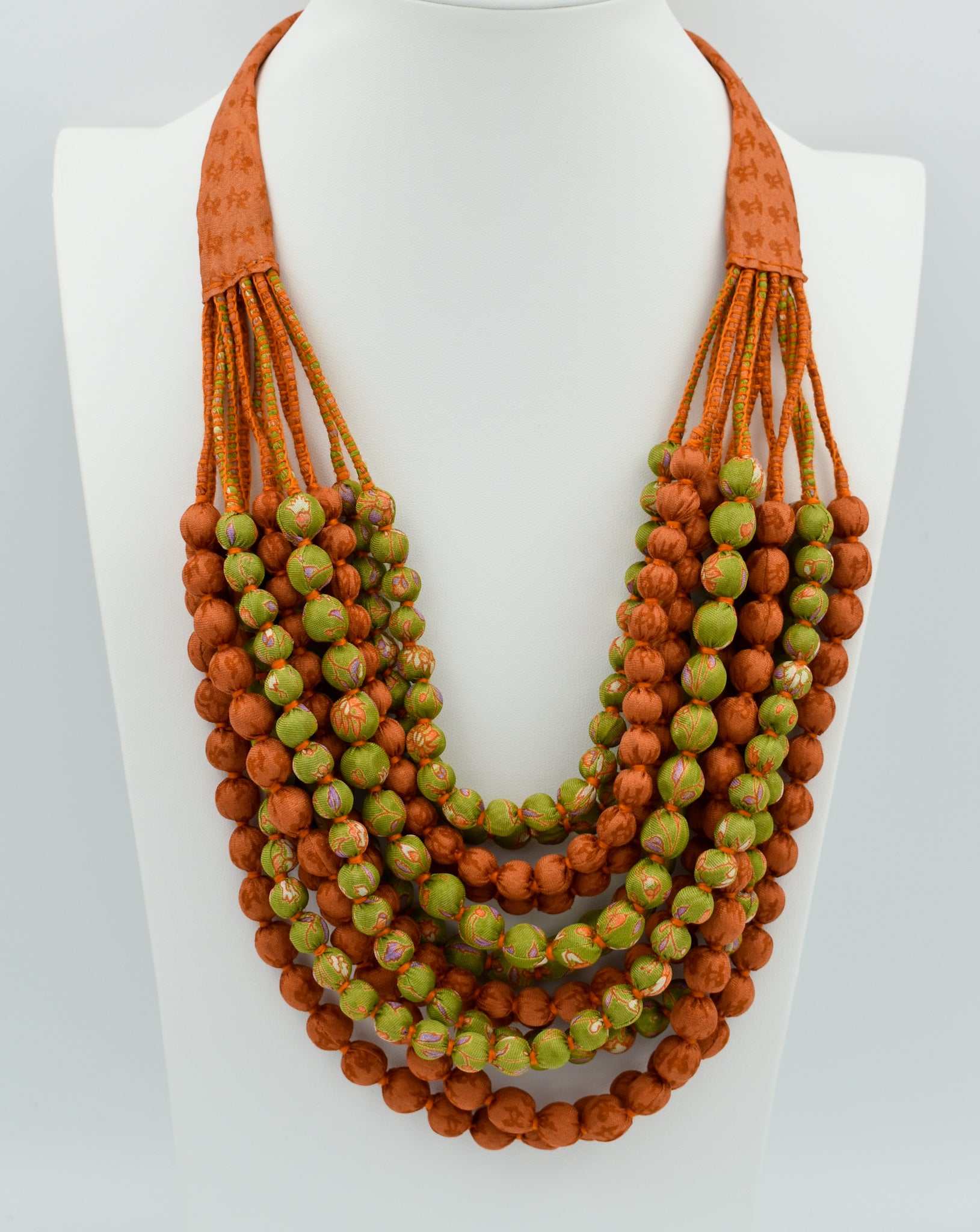 Maya — Sari Silk Bead Necklace, 12-String — Papaya