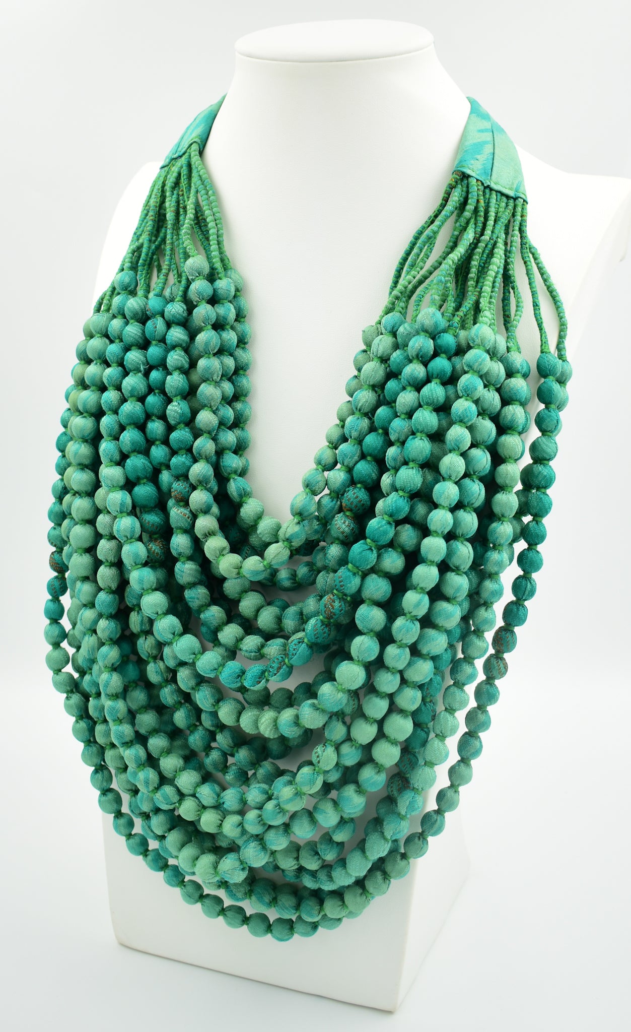 Spring — Sari Silk Bead Necklace, 22-String — Green