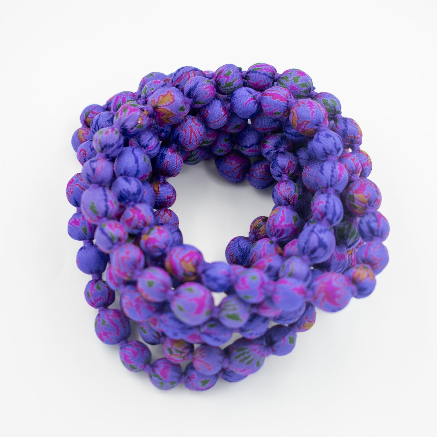Sari Silk Bead Necklace, 1-String — Purple — styling view