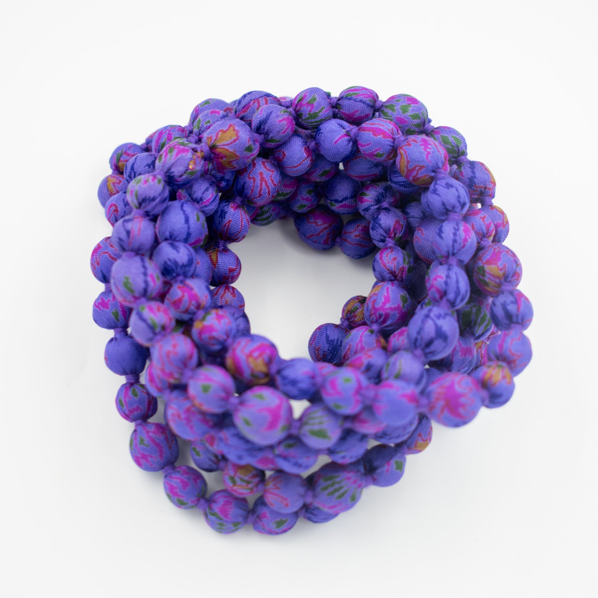 Sari Silk Bead Necklace, 1-String — Purple — styling view