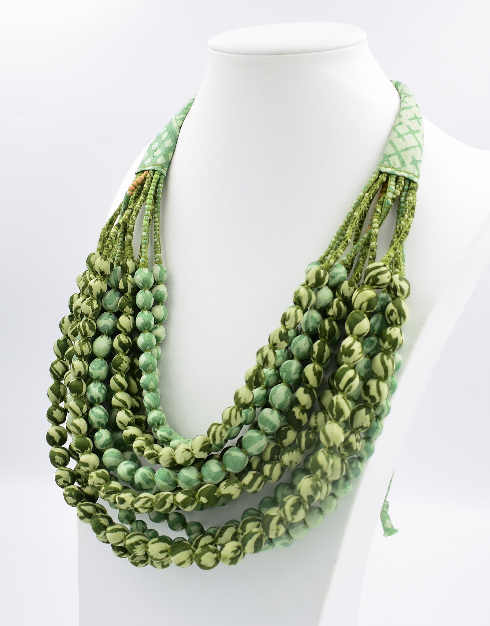 Verdant — Sari Silk Bead Necklace, 12-String — Shades of Green