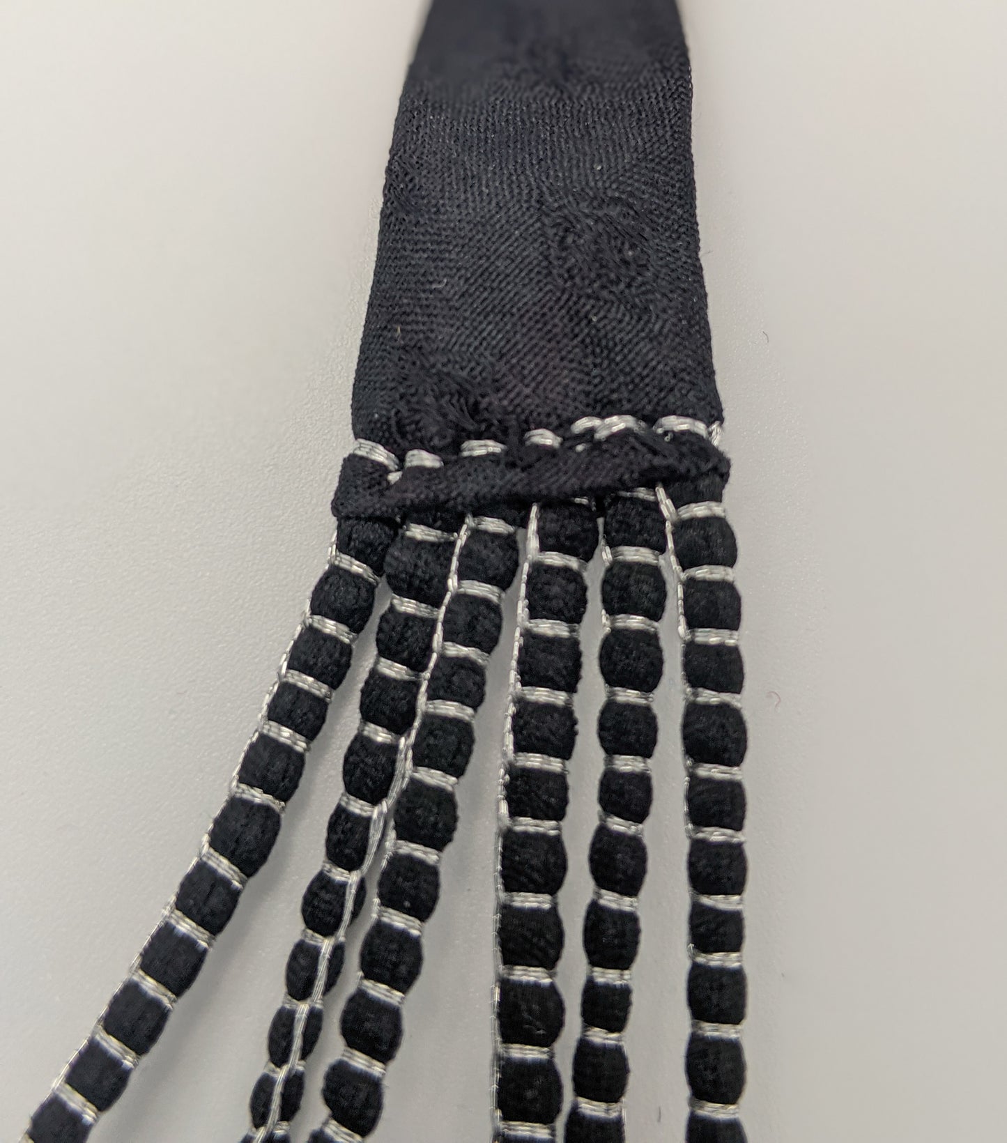 Sari Silk Bead Necklace, 6-String — Black and Silver — styling view