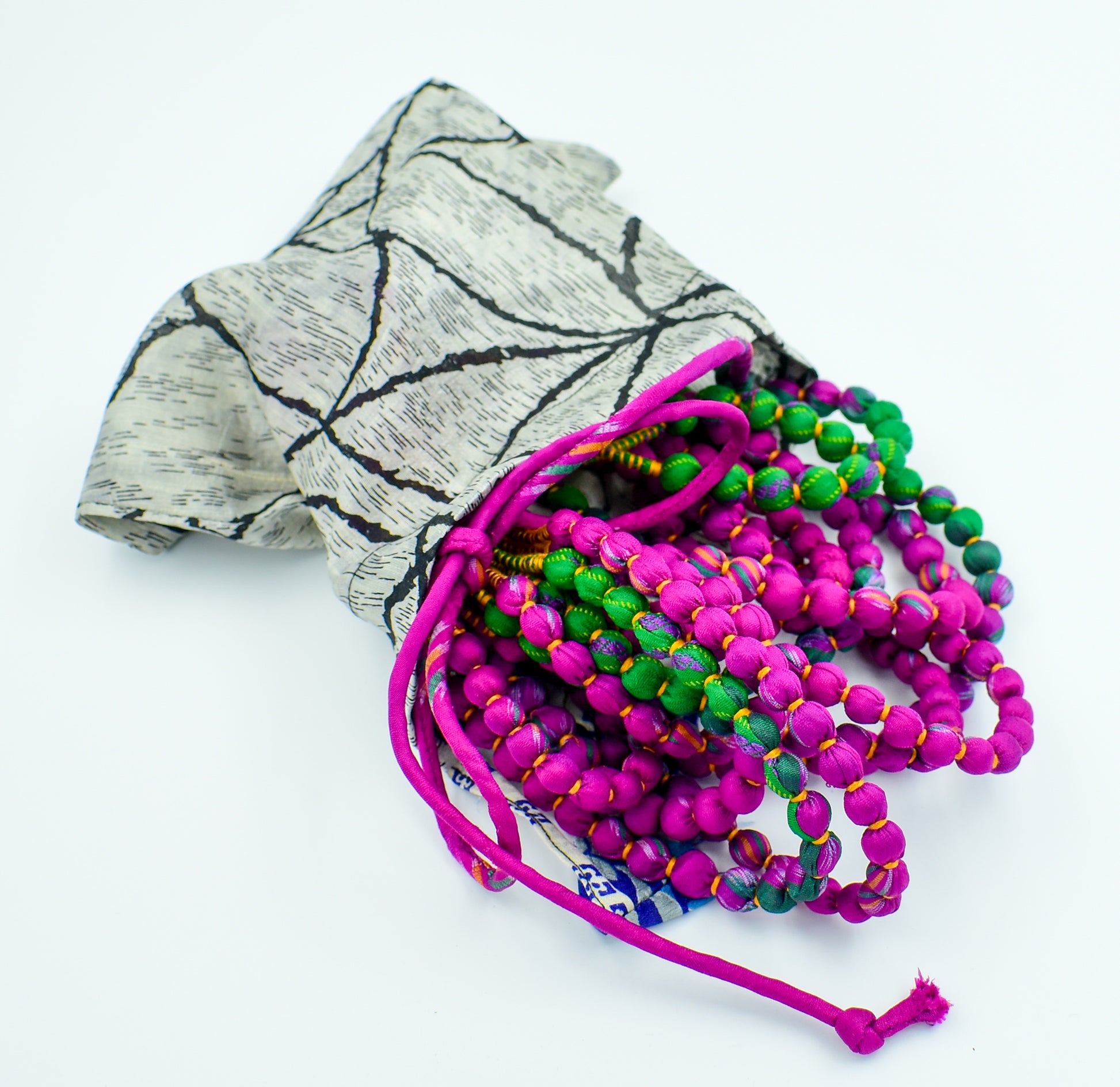 Coleus — Sari Silk Bead Necklace, 12-String — Fuchsia and Green — view 6