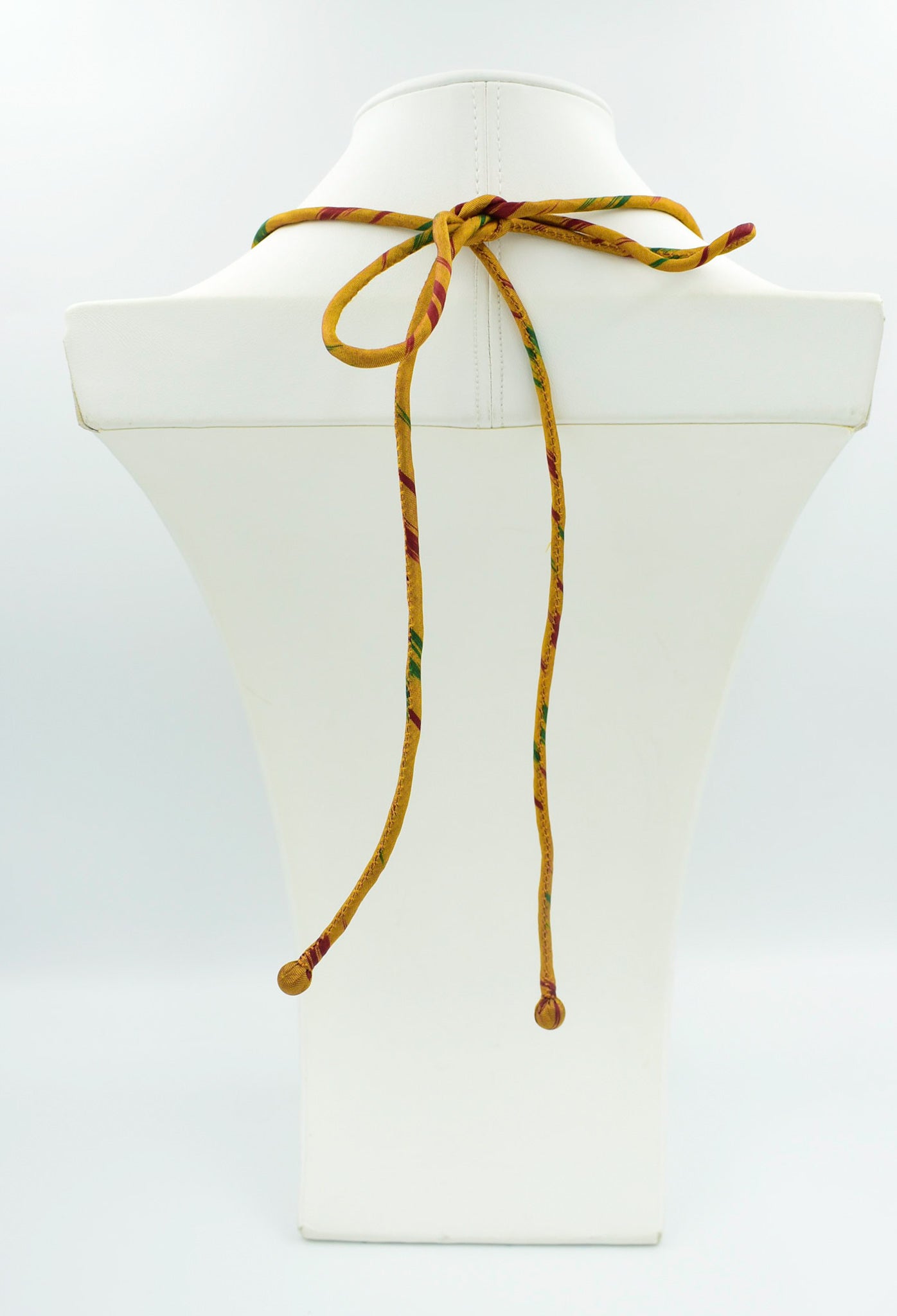 Gold Dust — Sari Silk Bead Necklace, 6-String — Mustard and Maroon — styling view