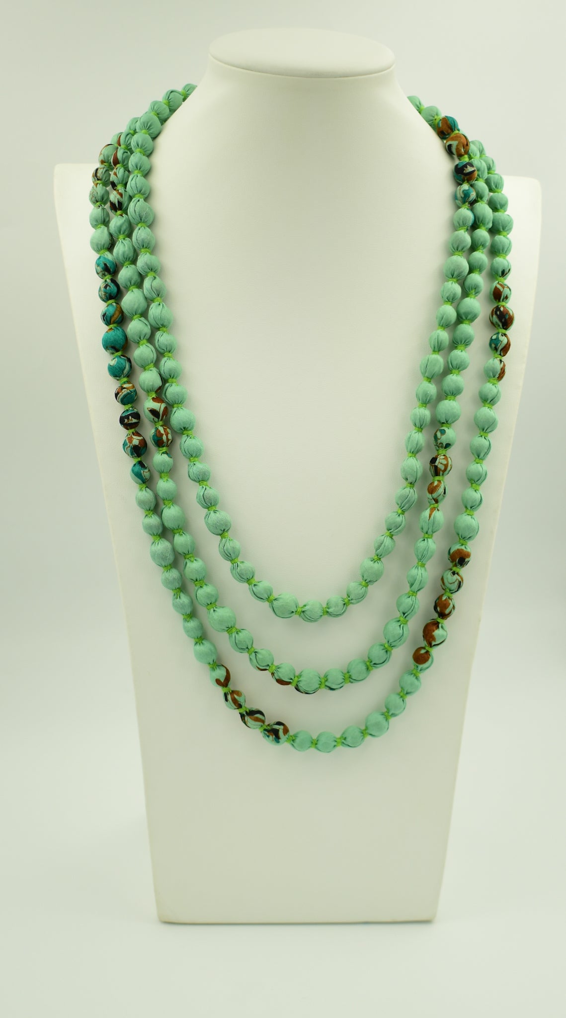Mottled Mania — Sari Silk Bead Necklace, 1-String — Light Green Multi