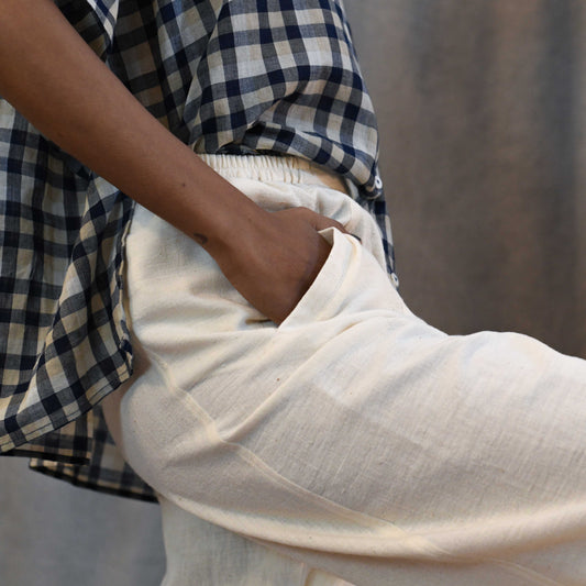 Obi tuck pants in kora off-white handmade textile