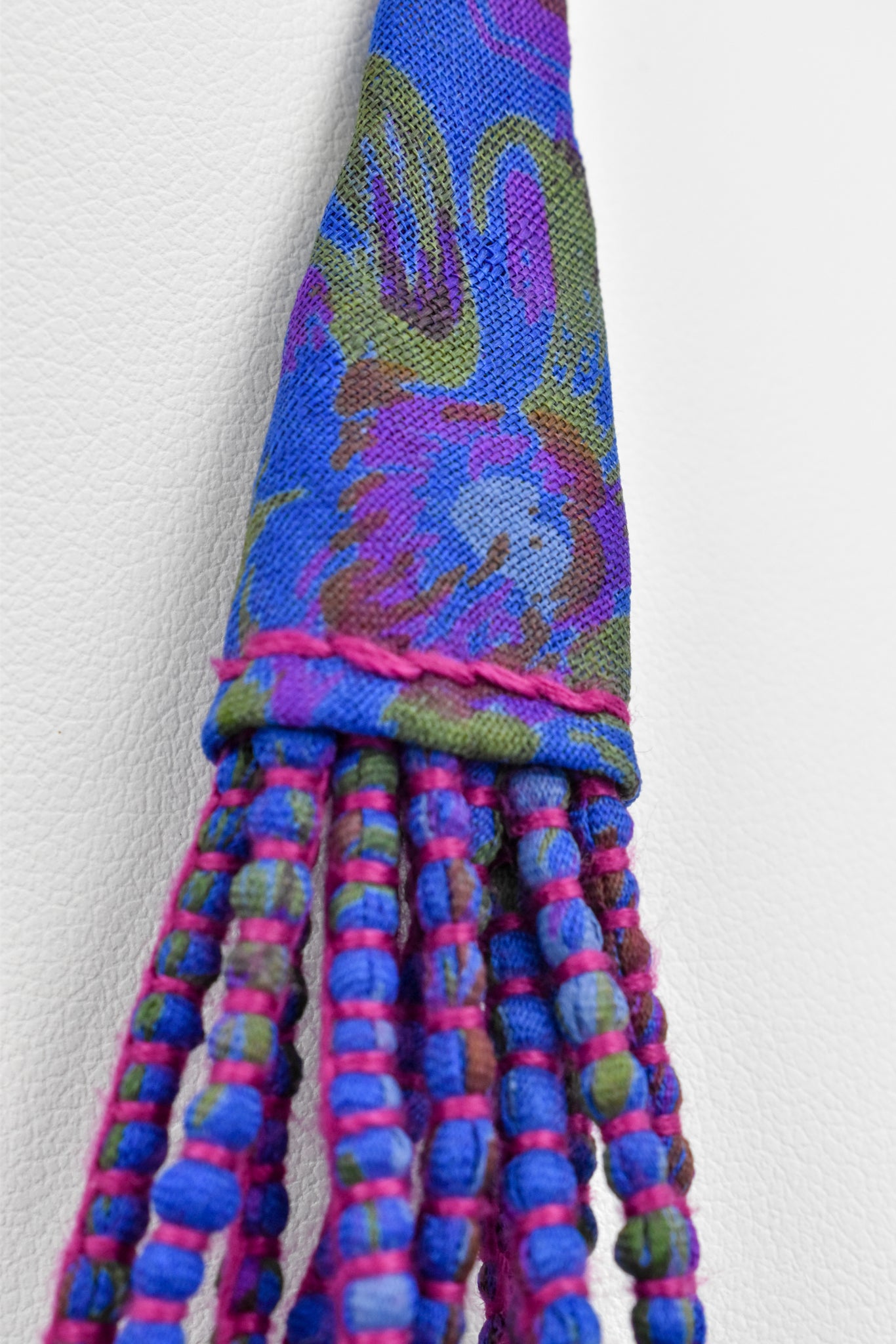 Sari Silk Bead Necklace, 12-String — Blue Violet — worn on neck