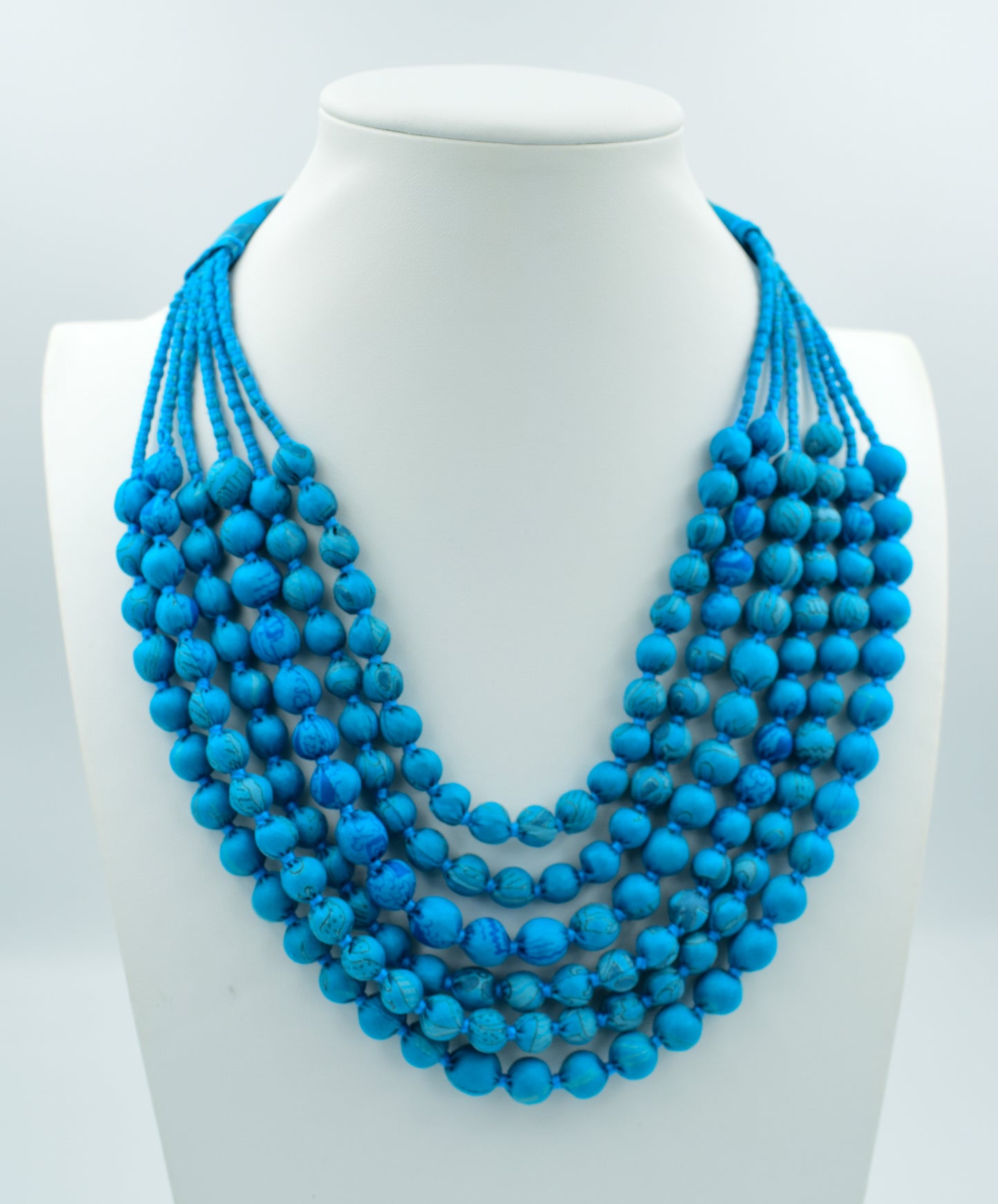 Smooth Sailing — Sari Silk Bead Necklace, 6-String — Caribbean Blue