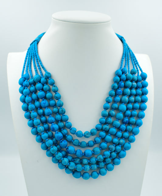 Smooth Sailing — Sari Silk Bead Necklace, 6-String — Caribbean Blue