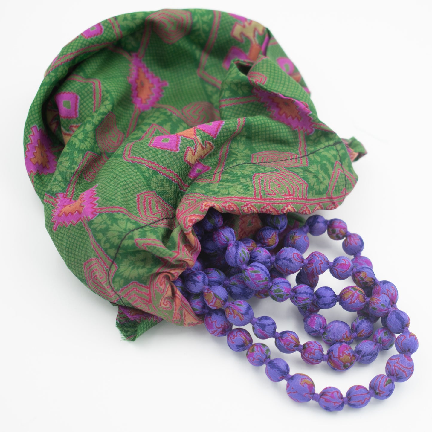 Sari Silk Bead Necklace, 1-String — Purple — close-up detail