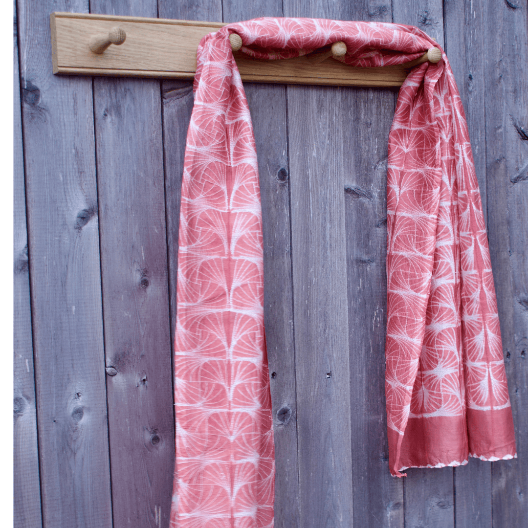 Cotton-Silk Shibori Scarf — Light Rust