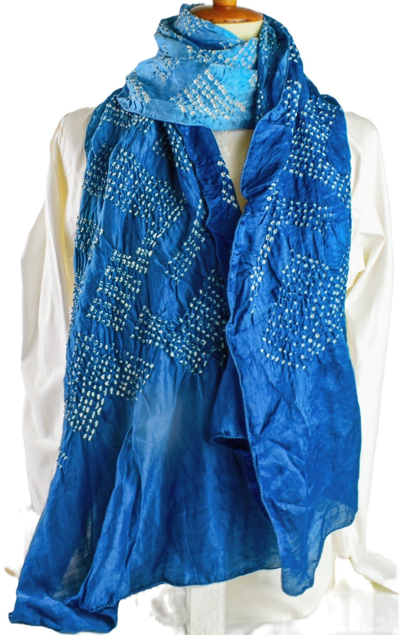 Silk Bandhani Scarf — Blue Ombre — texture detail