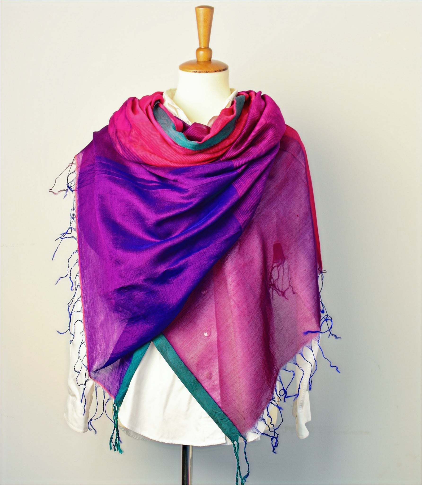 Handwoven Cotton-Silk Scarf — Hot Pink