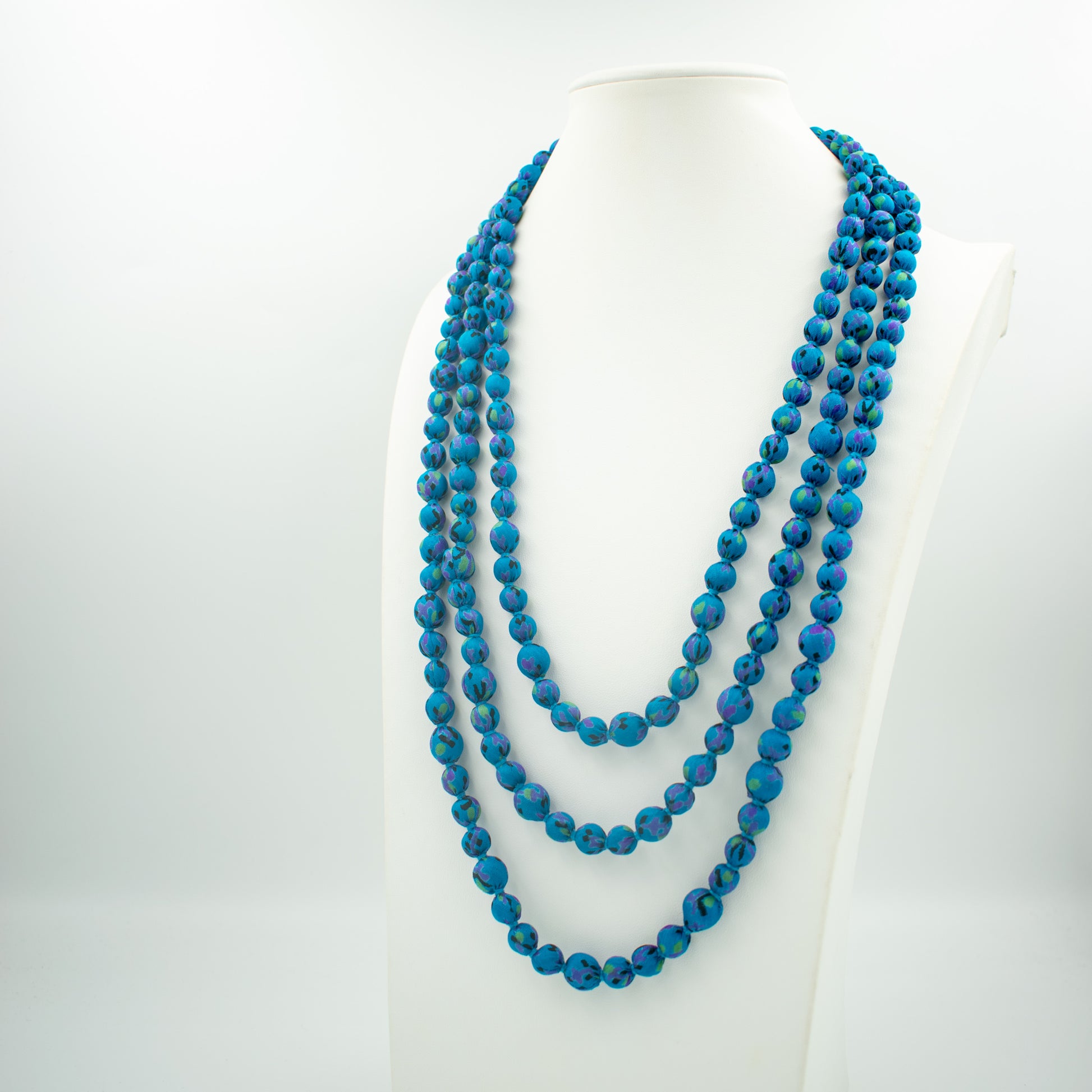 Sari Silk Bead Necklace, 1-String — Blue
