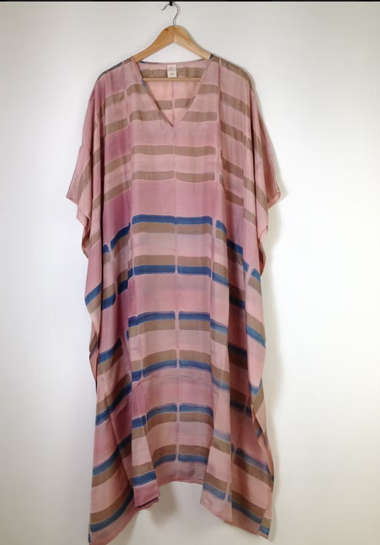 Silk Shibori Kaftan — Blush Stripe — alternate view