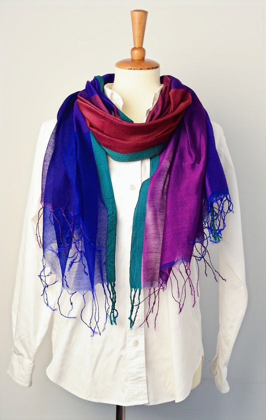 Handwoven Cotton-Silk Scarf — Purple — draped