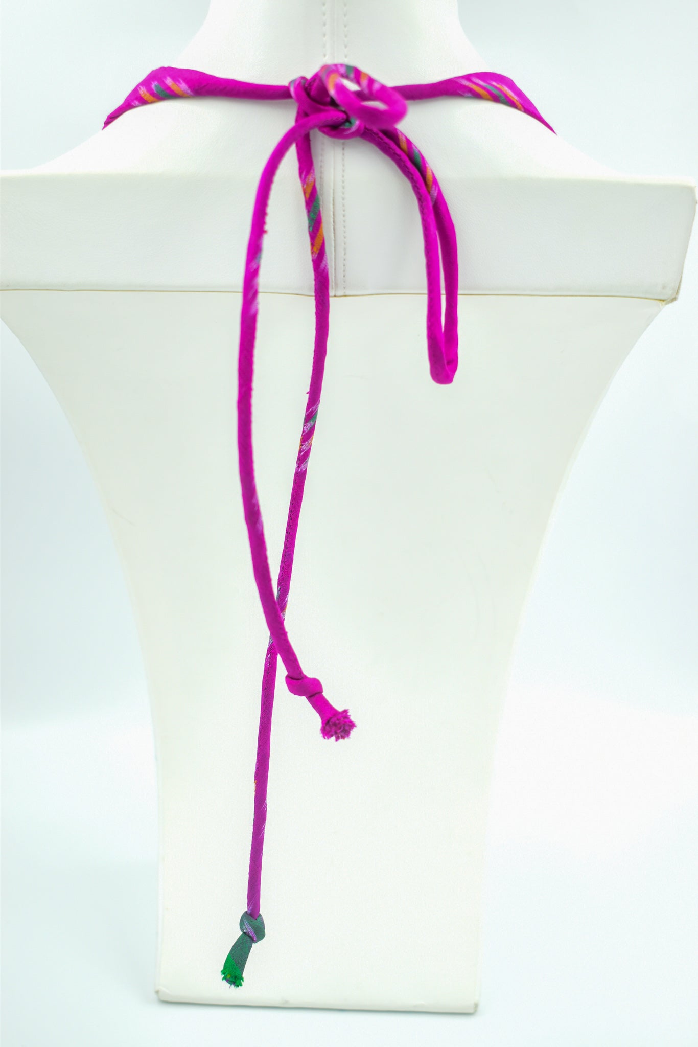 Coleus — Sari Silk Bead Necklace, 12-String — Fuchsia and Green — close-up detail