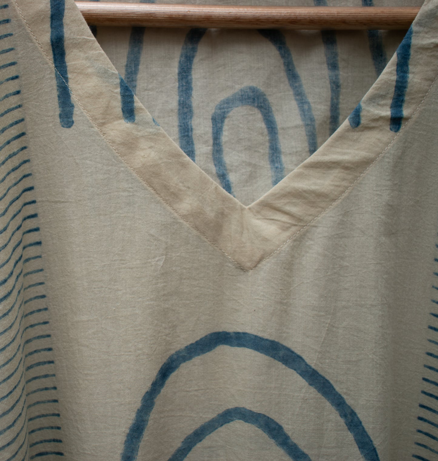 Blockprinted Cotton Kaftan — Indigo Iron — alternate view