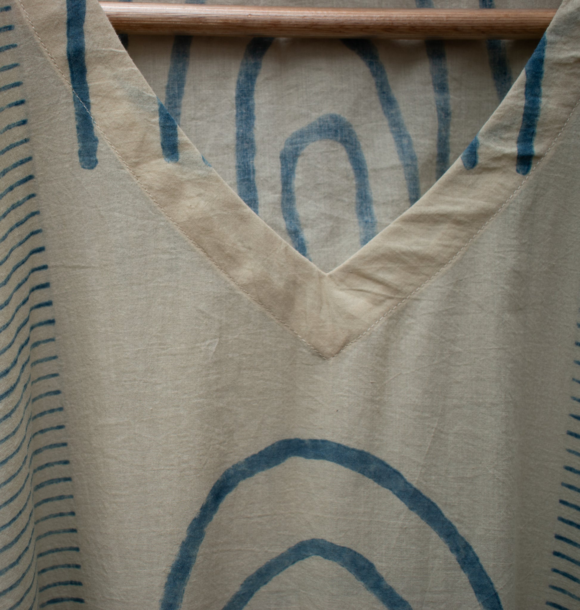 Blockprinted Cotton Kaftan — Indigo Iron — alternate view