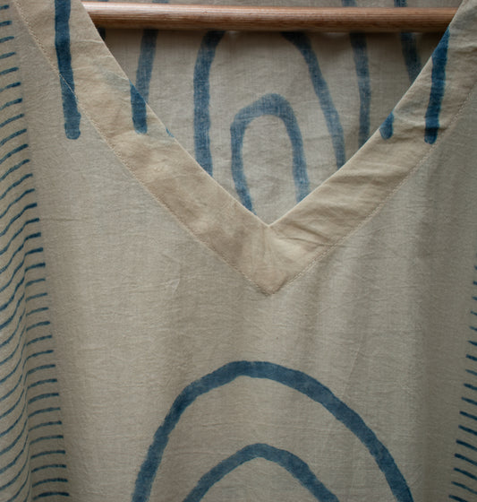 Blockprinted Cotton Kaftan — Indigo Iron — alternate view