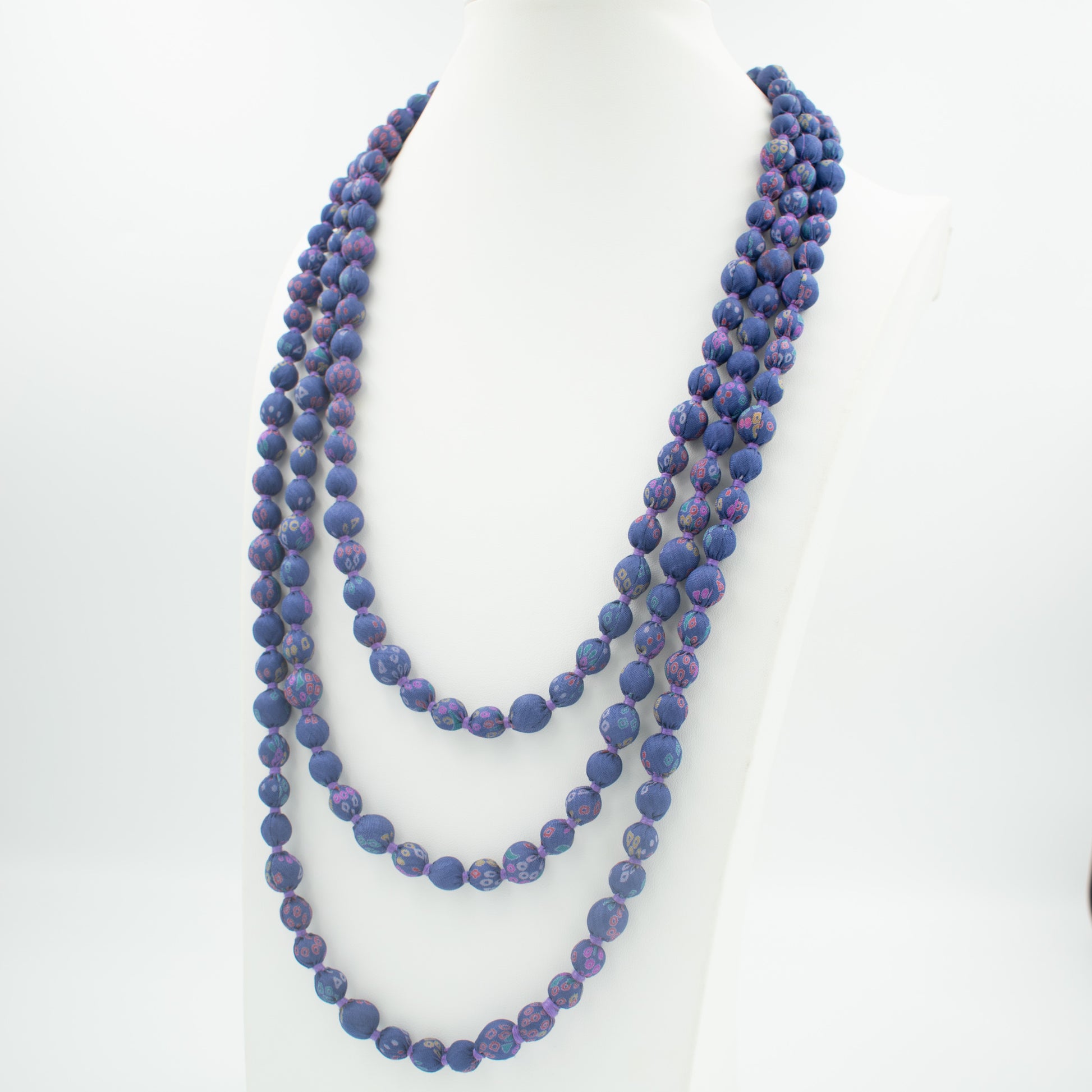 Sari Silk Bead Necklace, 1-String — Indigo Tie-Dye