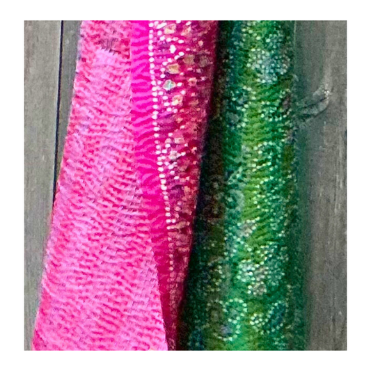 Kantha Silk Sari Shawl — Pink and Green Print — draped