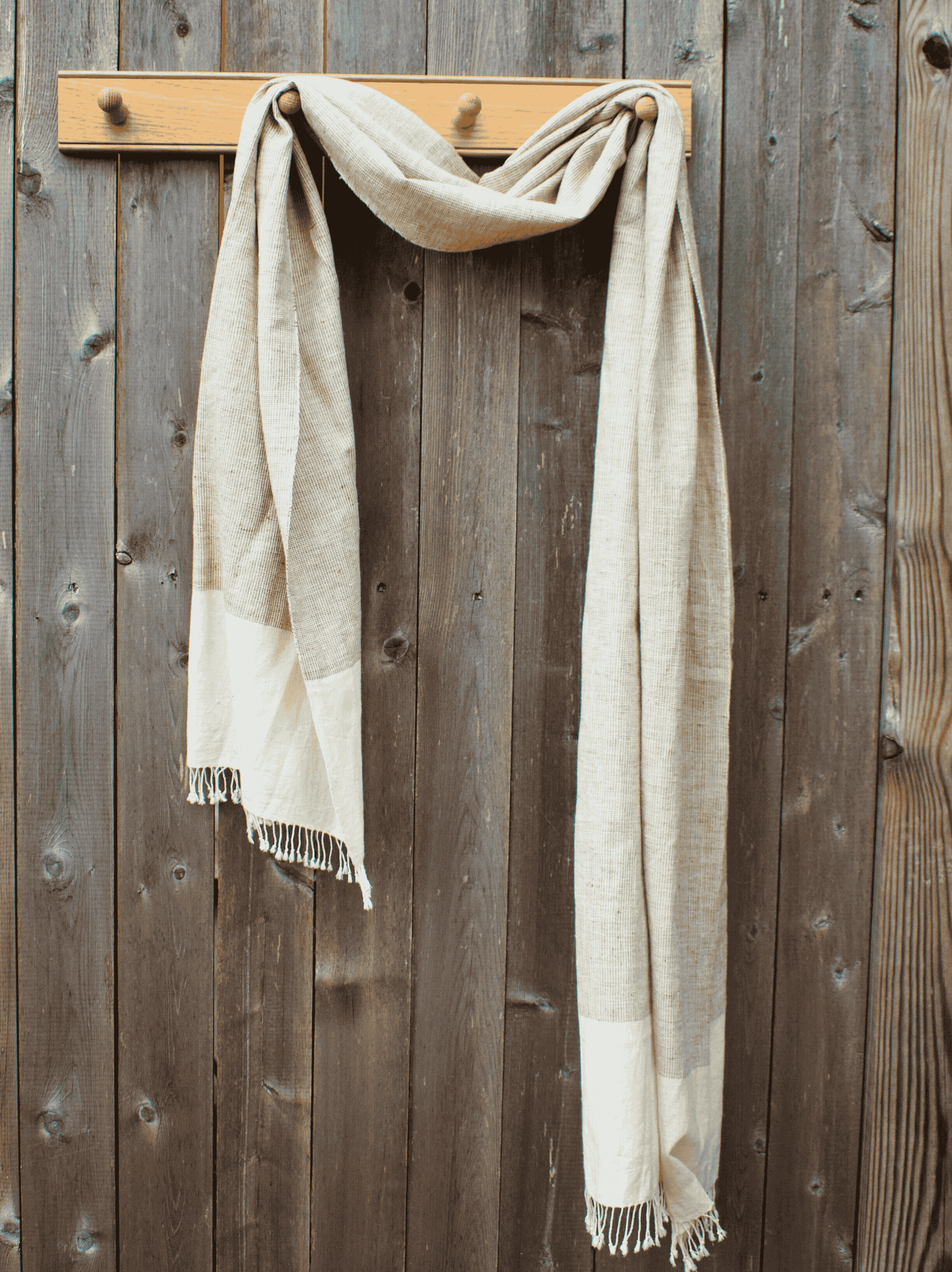 Kala Cotton Scarf — Ecru and Brown — draped