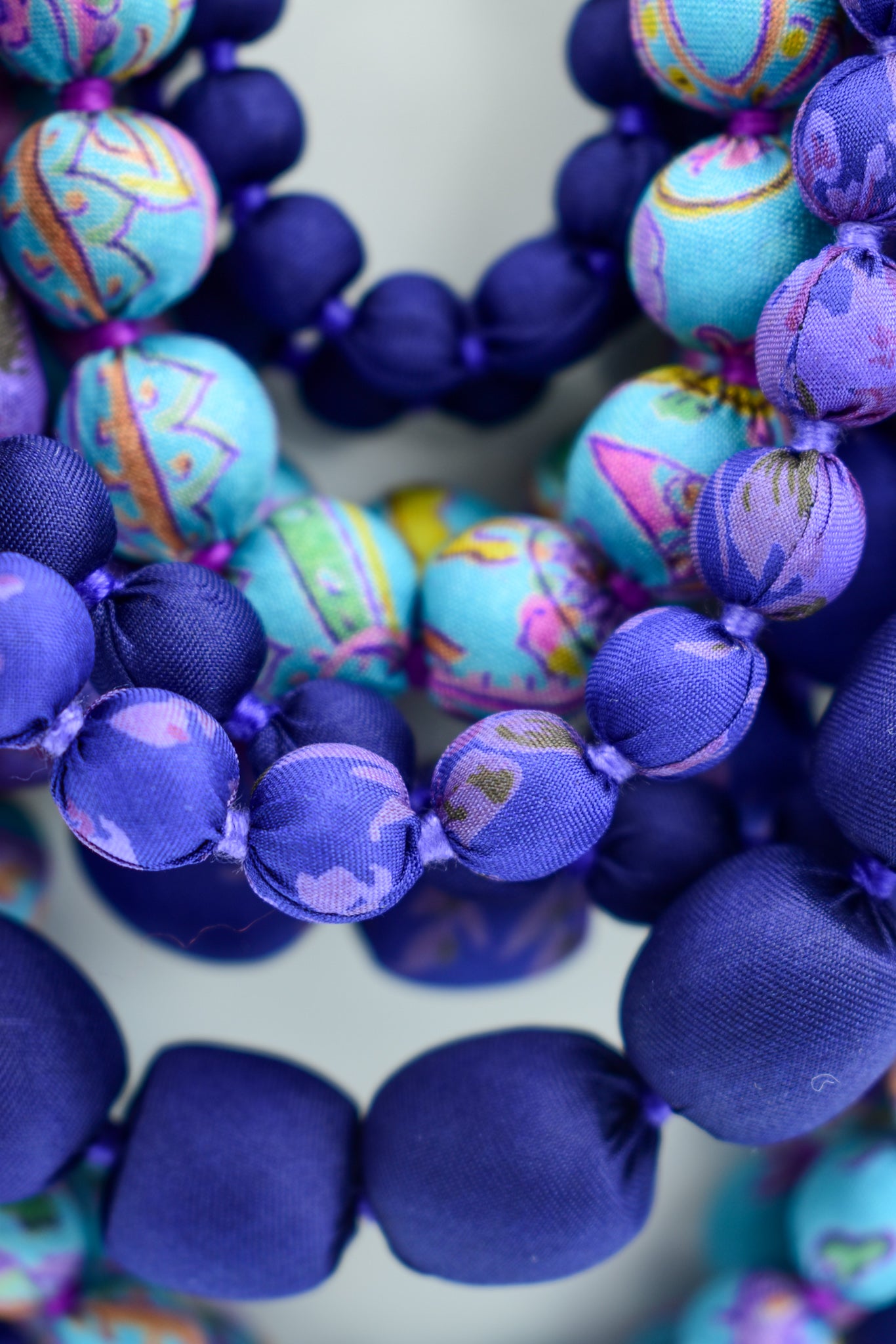 Purple Iris — Sari Silk Necklace, Iris Style — Shades of Purple — styling view