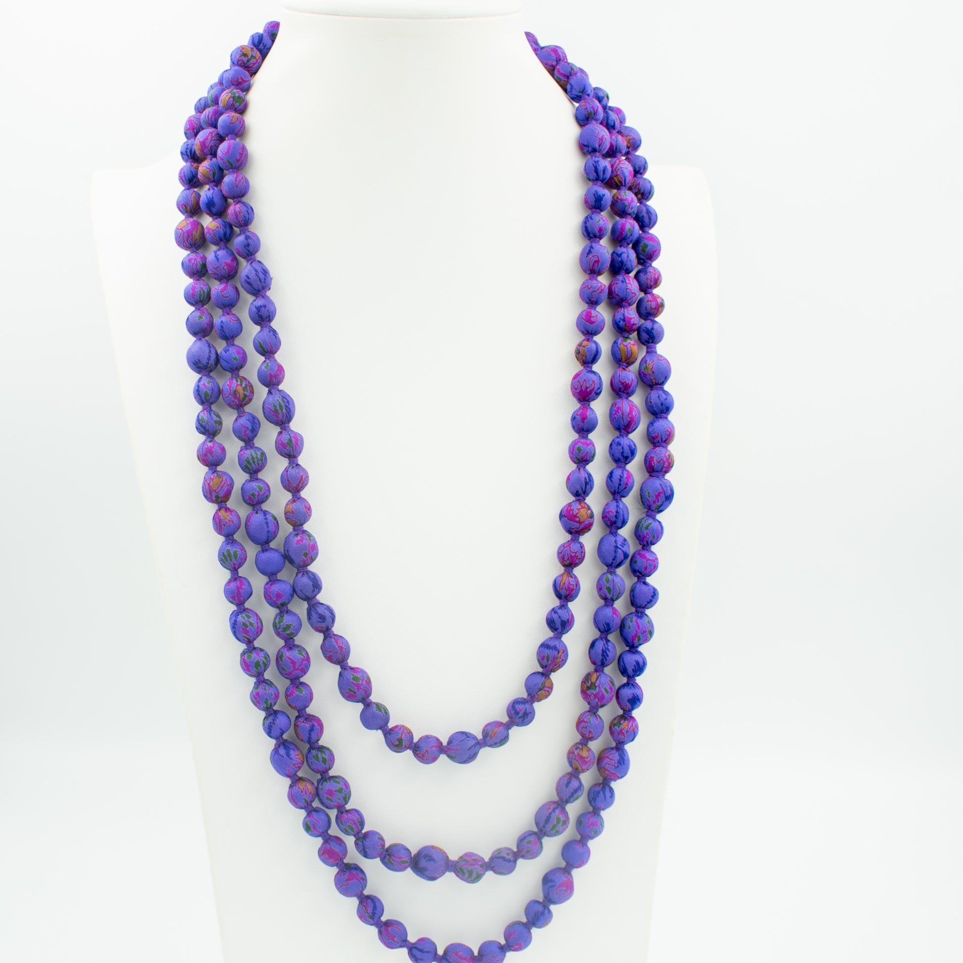 Sari Silk Bead Necklace, 1-String — Purple