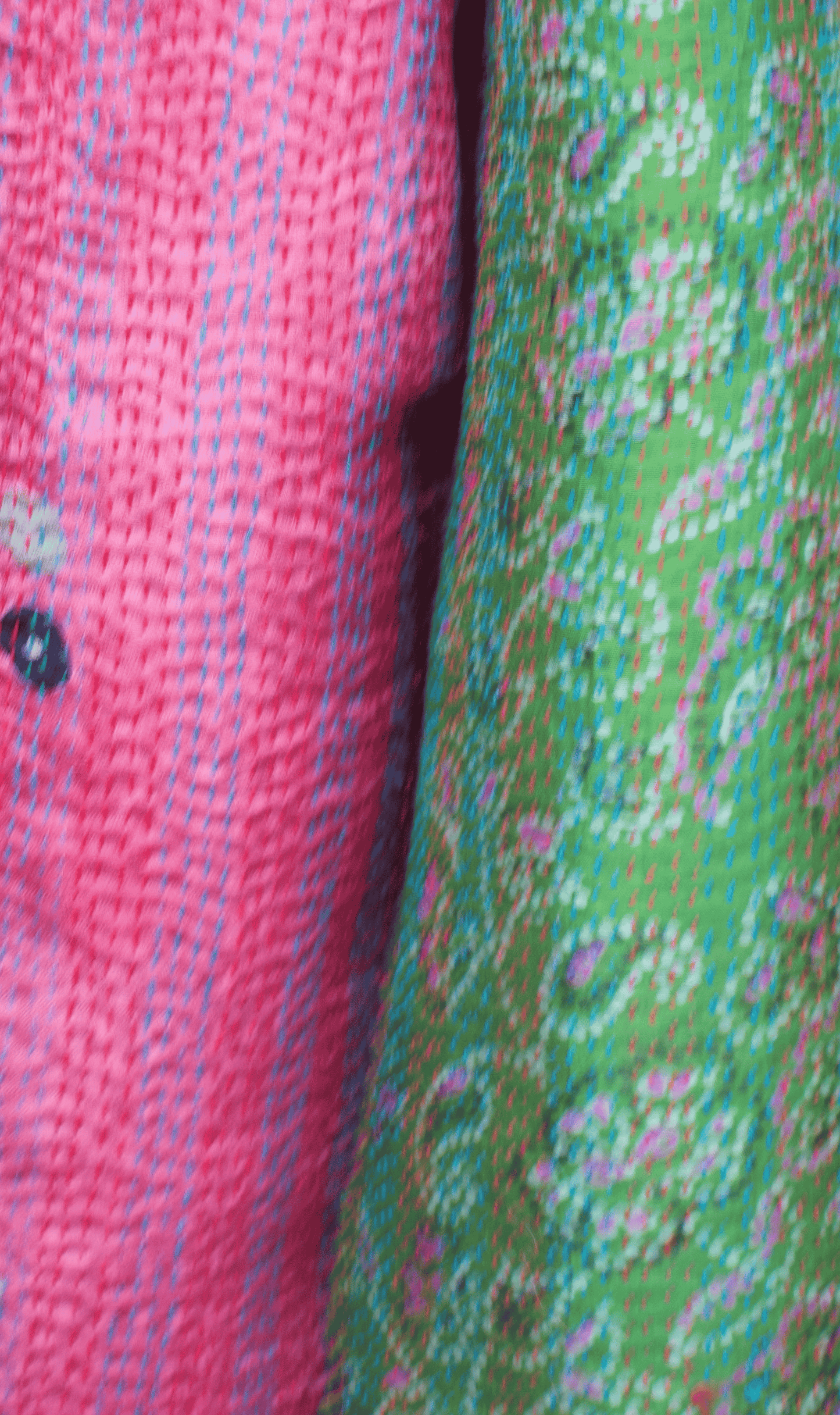 Kantha Silk Sari Shawl — Pink and Green Print — styling view