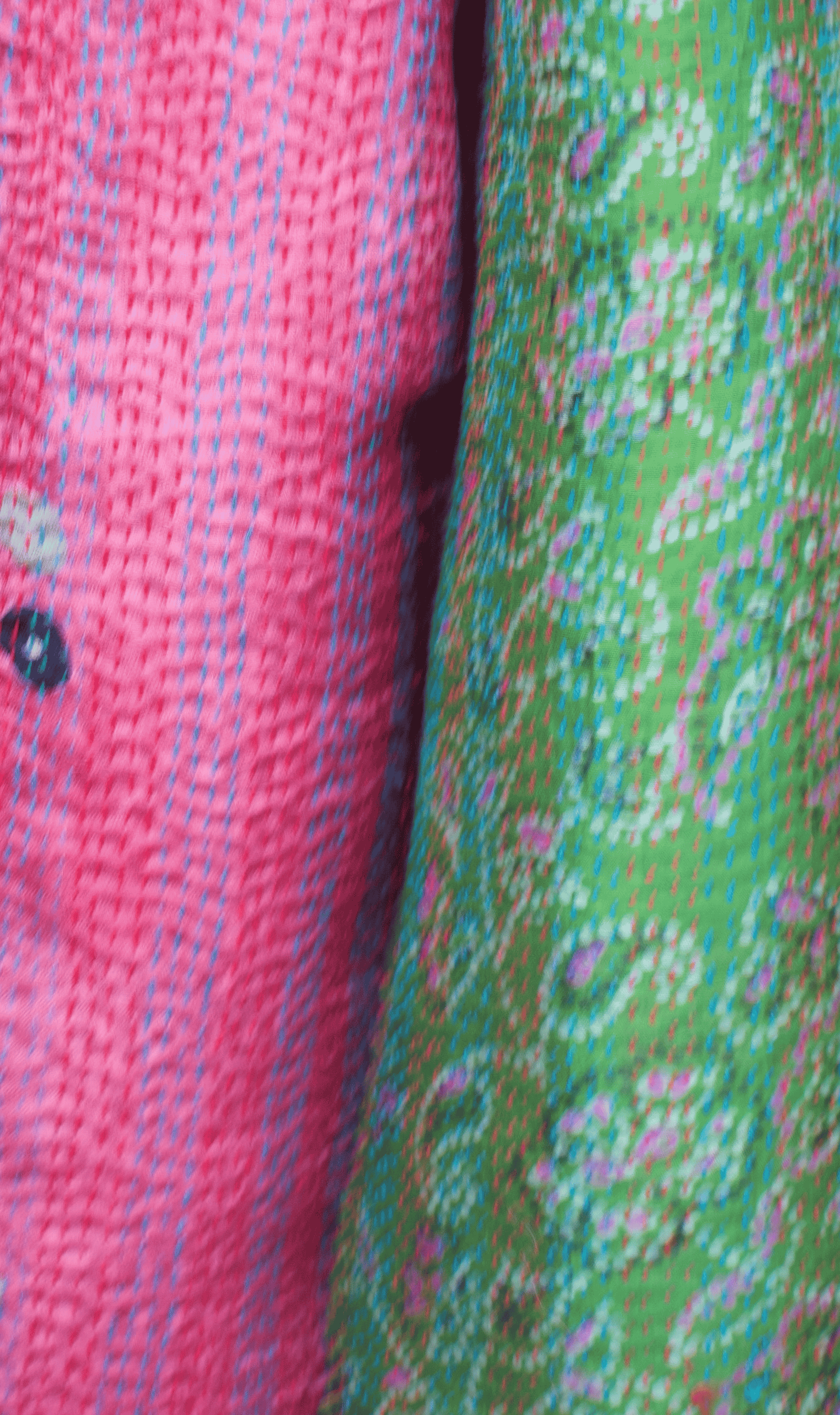 Kantha Silk Sari Shawl — Pink and Green Print — styling view