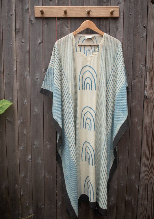 Blockprinted Cotton Kaftan — Indigo Iron