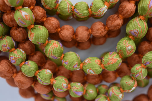 Maya — Sari Silk Bead Necklace, 12-String — Papaya — detail of beads