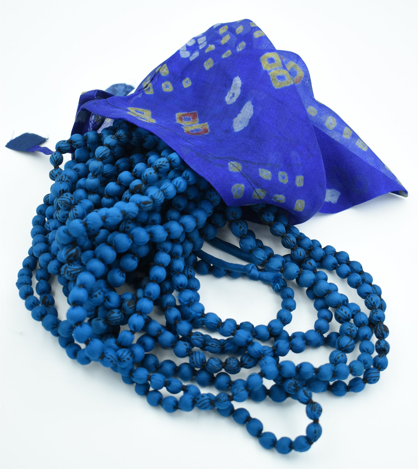 Sari Silk Bead Necklace, 22-String — Deep Teal — close-up detail