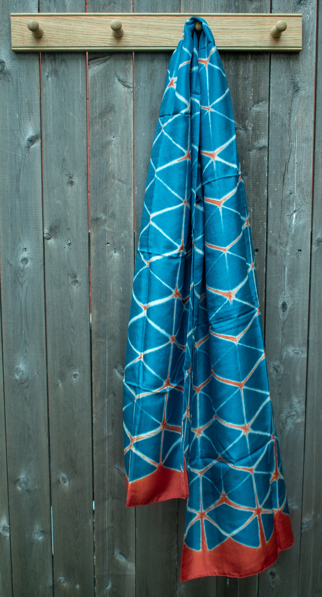 Silk Shibori Scarf — Cyanine — styling view