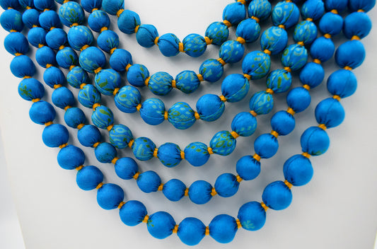 Curacao — Sari Silk Bead Necklace, 6-String — Vivid Blue — detail of beads